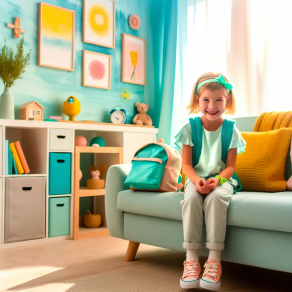 Dziewczynka w pastelowych akcesoriach: opaska i plecak