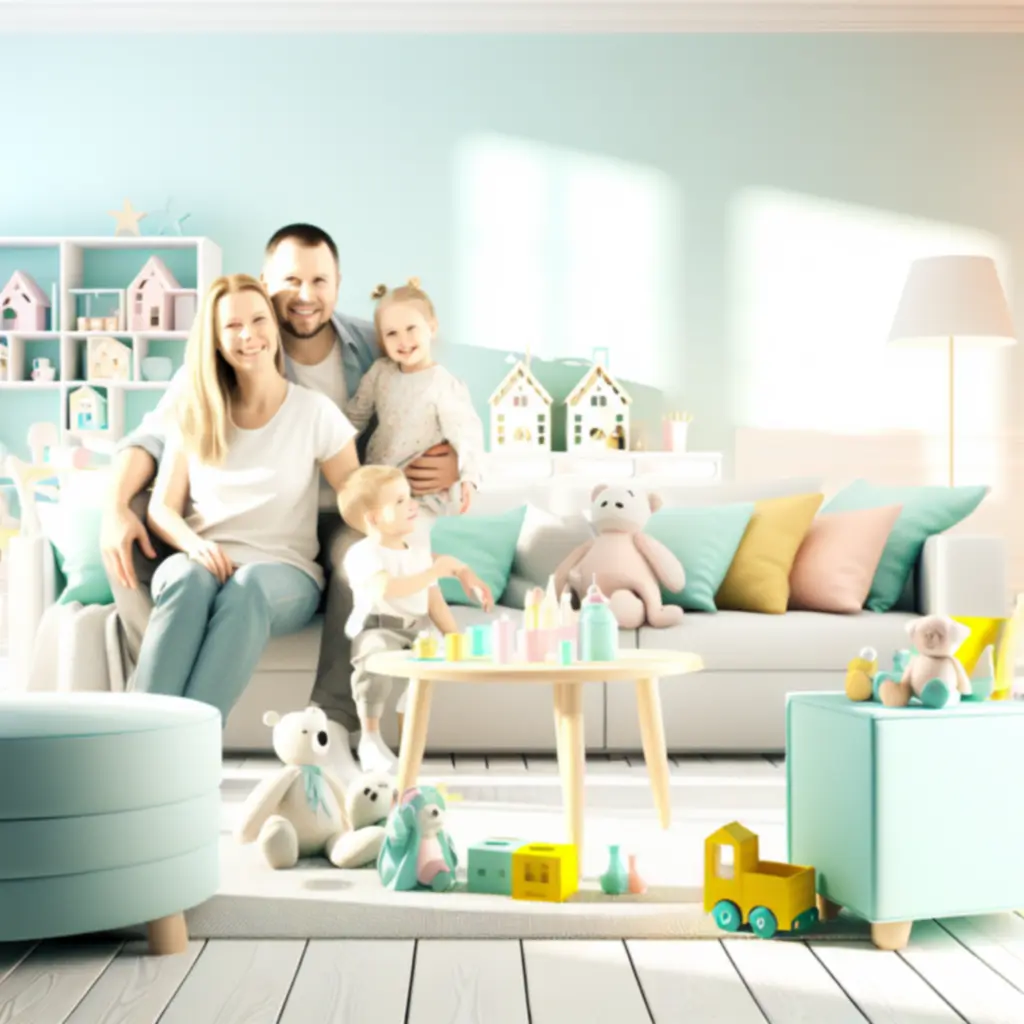 Rodzina spędzająca wspólny czas w przytulnym pokoju