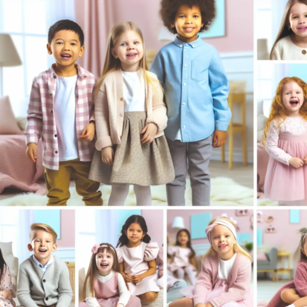 Dzieci w modnych, przytulnych ubrankach bawiące się w domowym wnętrzu